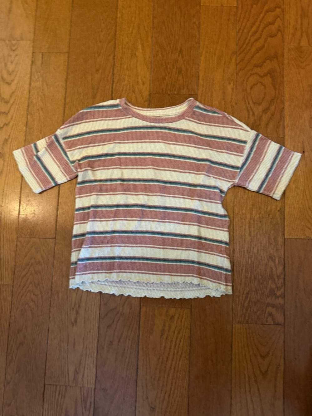 Girls' Striped Short-Sleeve Top in Pink and White